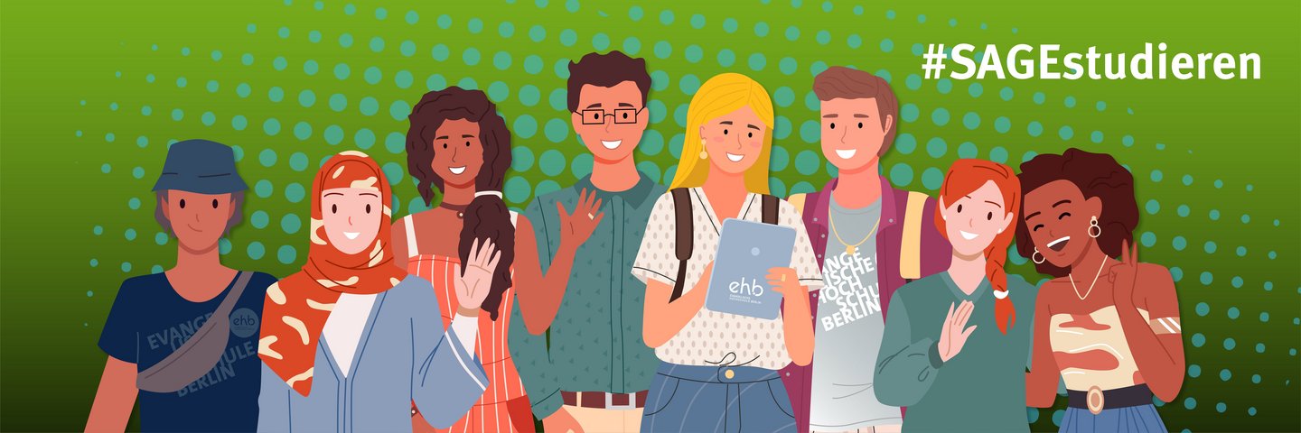 Grafisches Motiv der Studienwerbung ehb.open houese 2025 zeigt unterschiedliche junge Leute