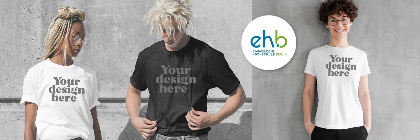 Werbemotiv für den EHB Design-Wettbewerb. Drei junge Personen und EHB Logo